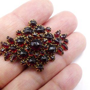 Antique Victorian brass Bohemian garnet bar pin